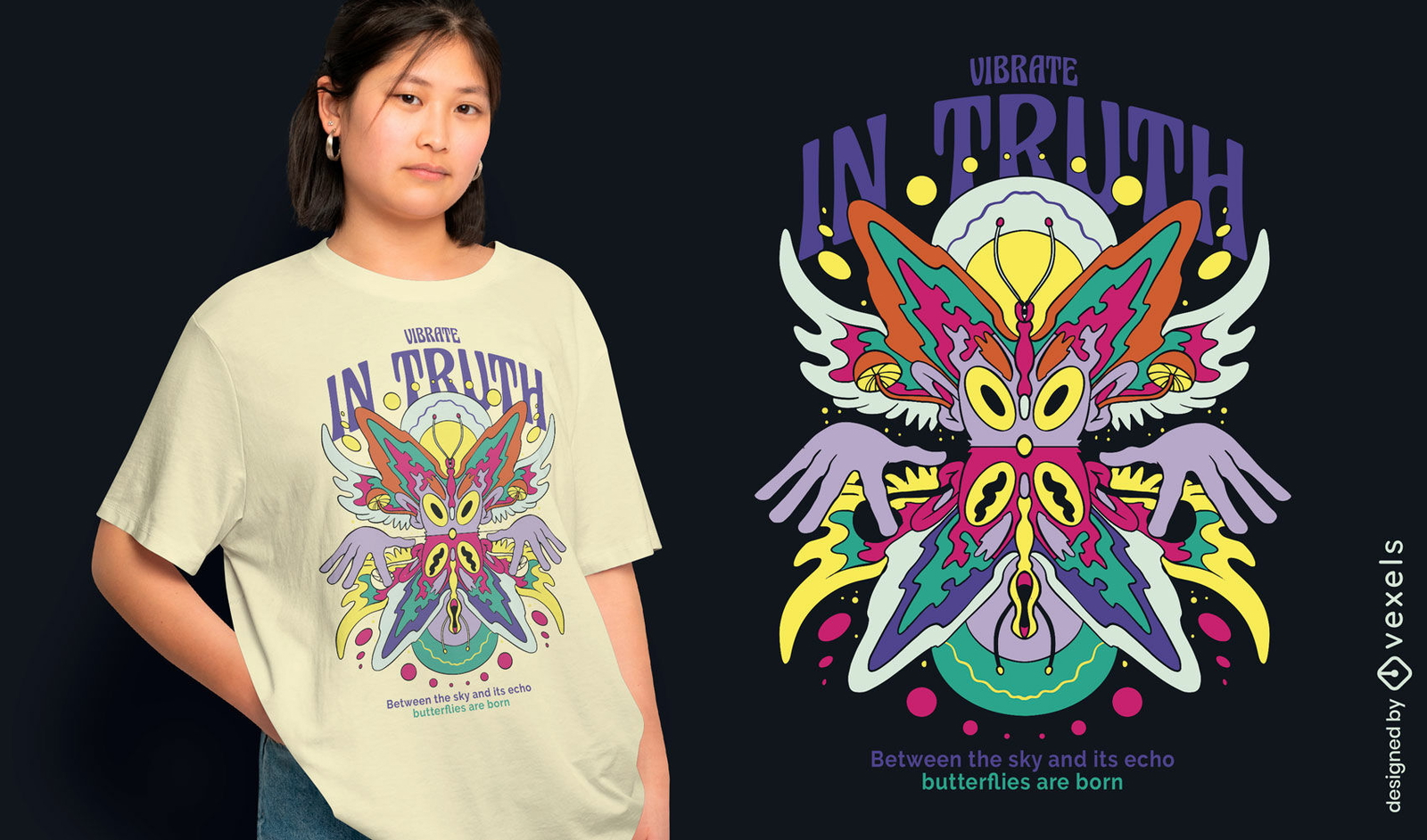 Design vibrante de camiseta com estampa de borboleta
