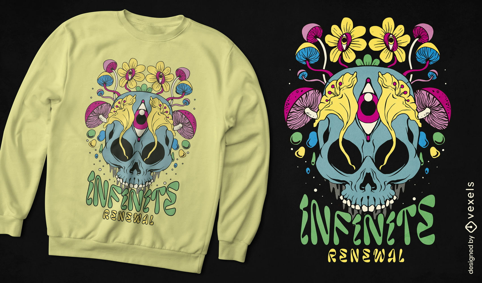 Design de camiseta psicodélica de renovação infinita
