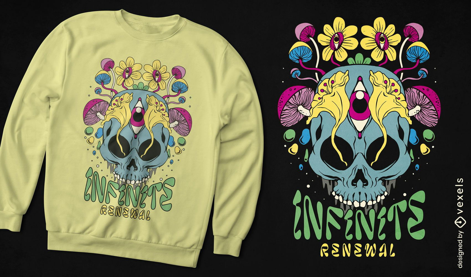 Psychedelisches T-Shirt-Design zur unendlichen Erneuerung