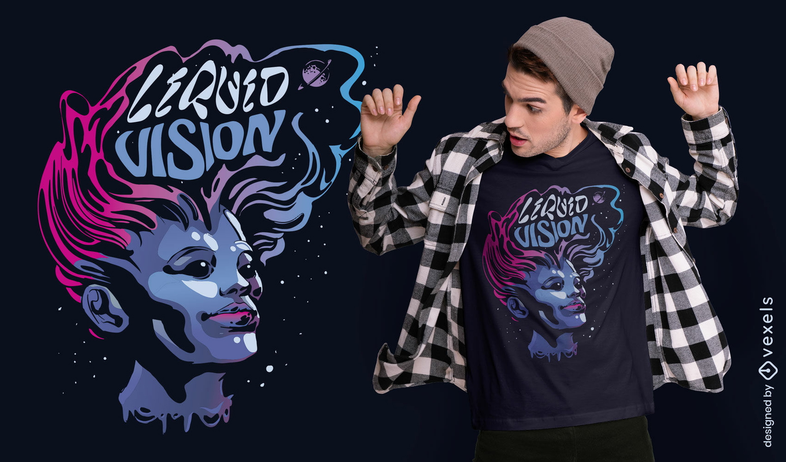  Design de camiseta psicodélica com visão líquida