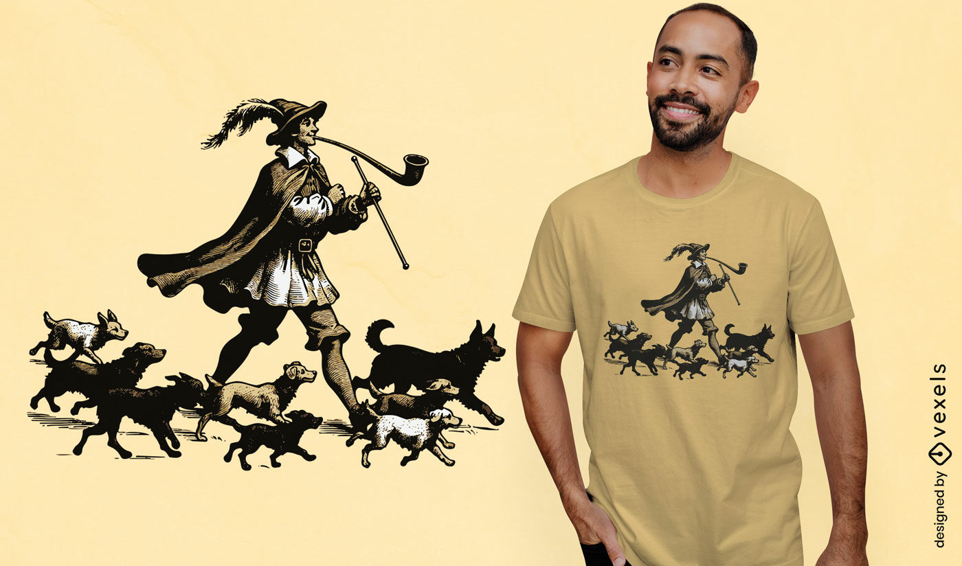 Design de camiseta do flautista de Hamelin