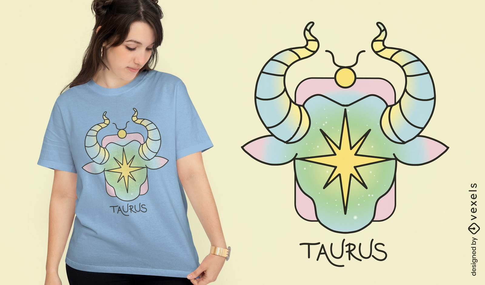 Design excêntrico de camiseta com astrologia de touro