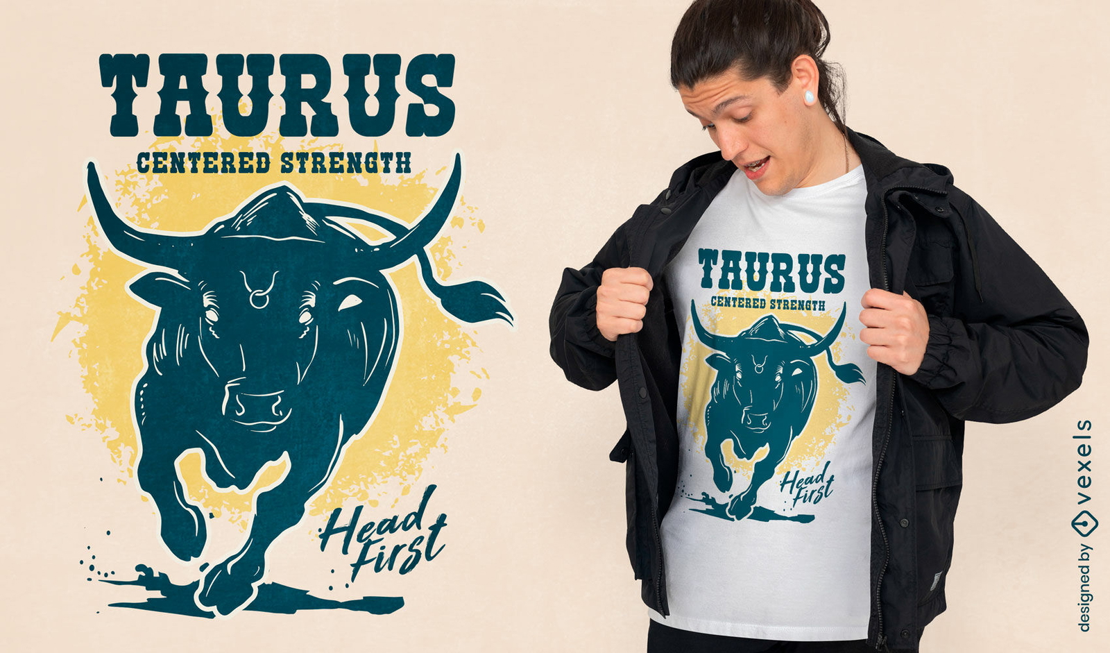 Design de camiseta com a força do touro Touro