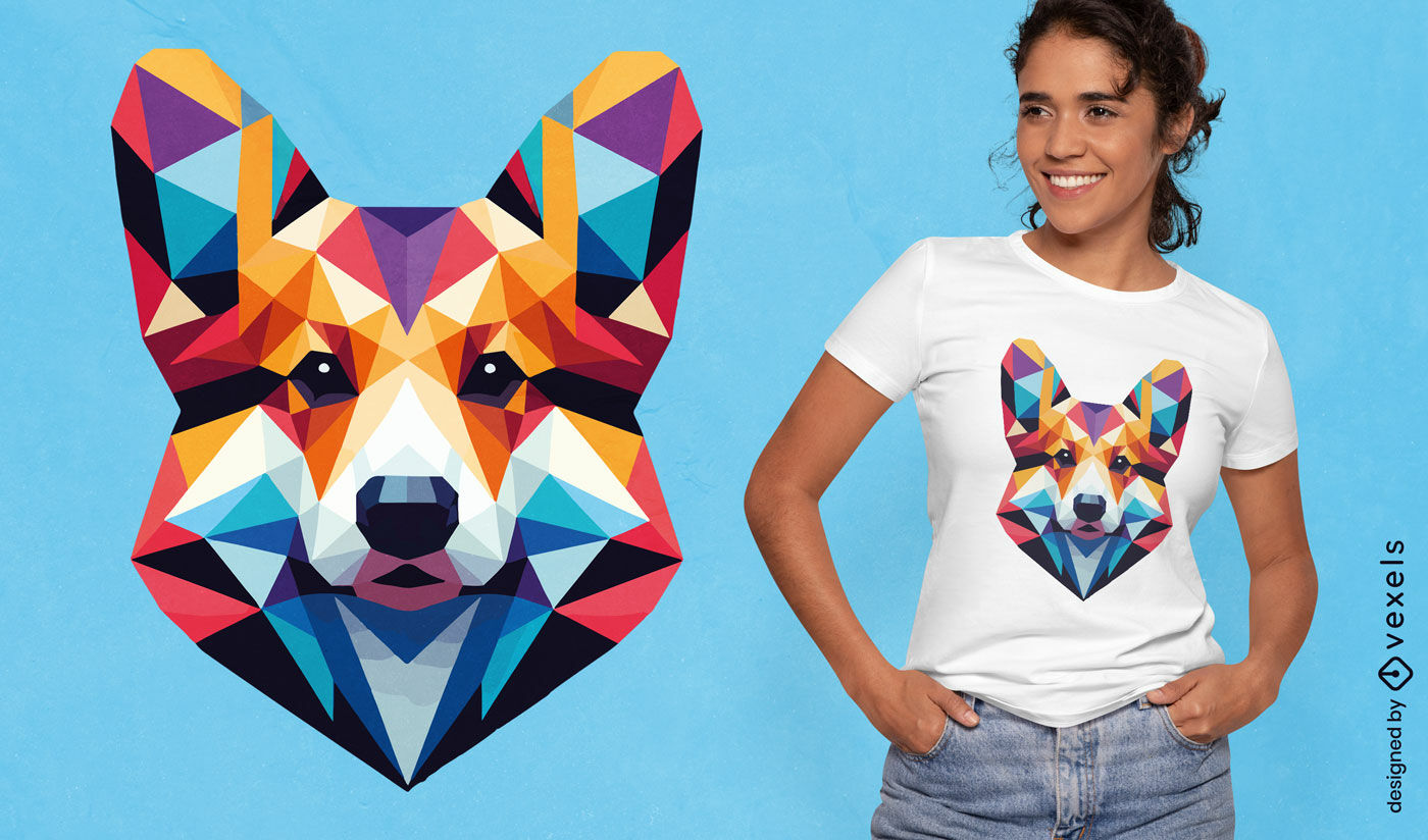  Design de camiseta com estampa poligonal colorida de corgi