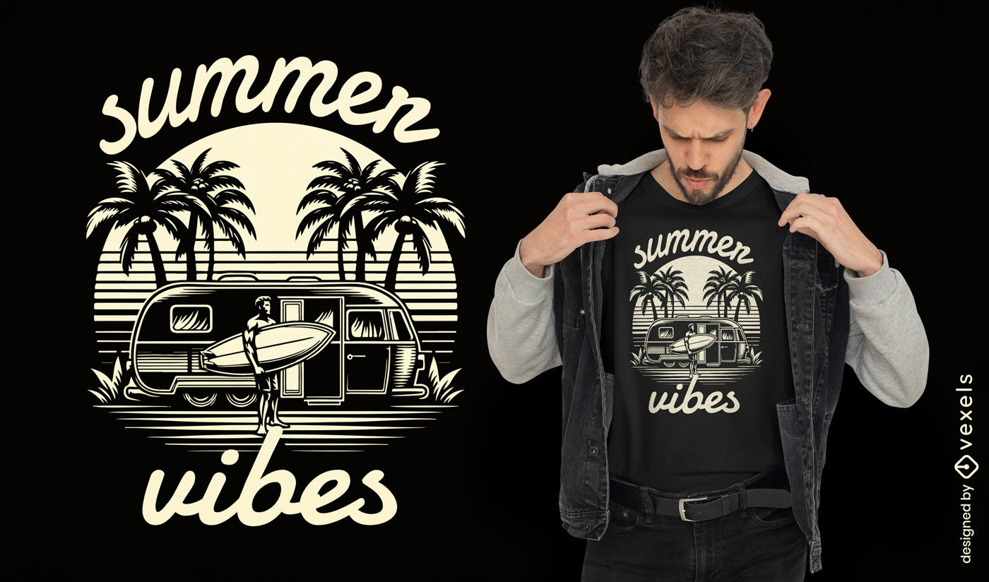 Design de camiseta de acampamento com clima de verão