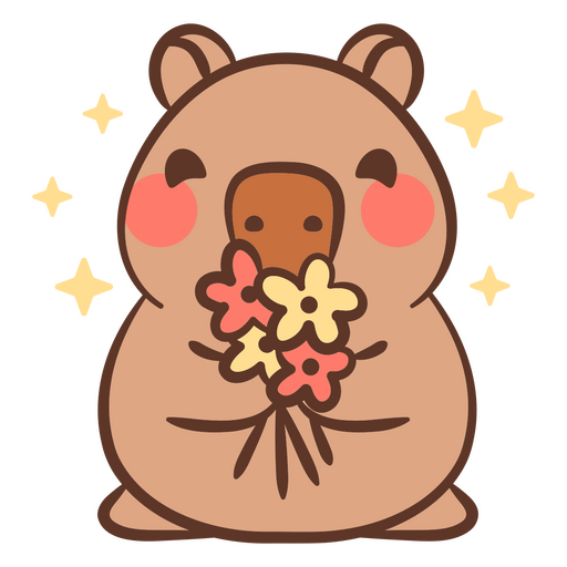Cute cartoon animal holding flowers design PNG Design