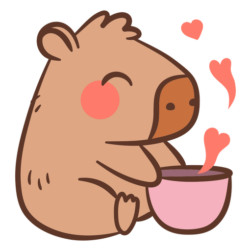 Cute cartoon animal enjoying a warm drink PNG Design