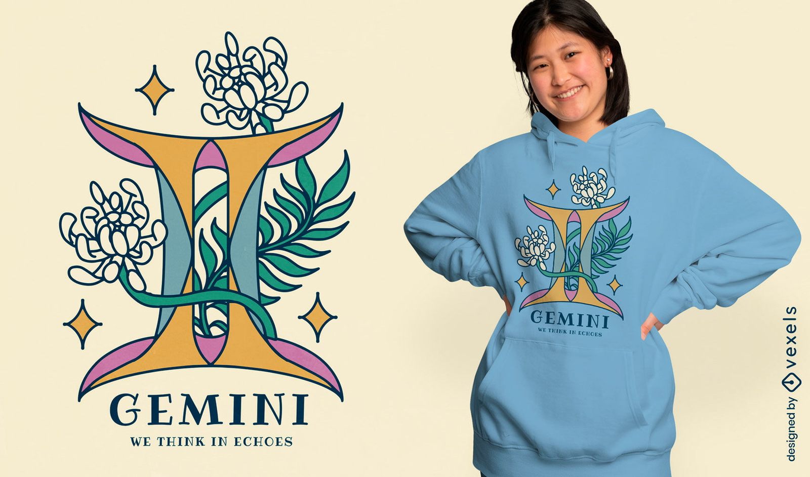 T-Shirt-Design mit floralem Zwillingsmotiv