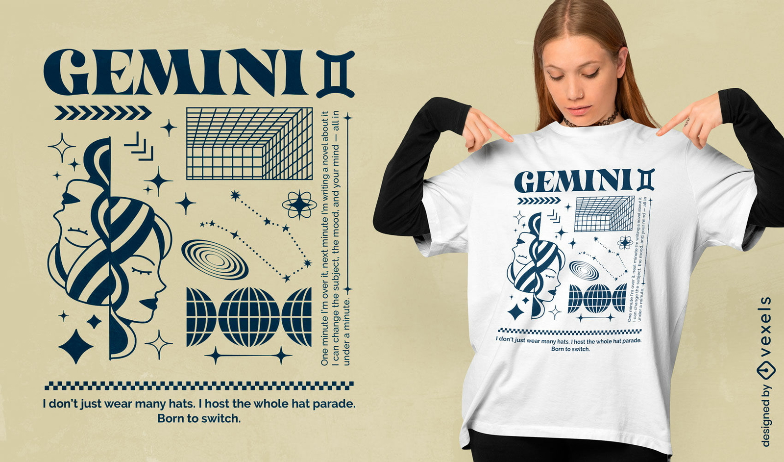 Diseño de camiseta urbana de astrología Géminis