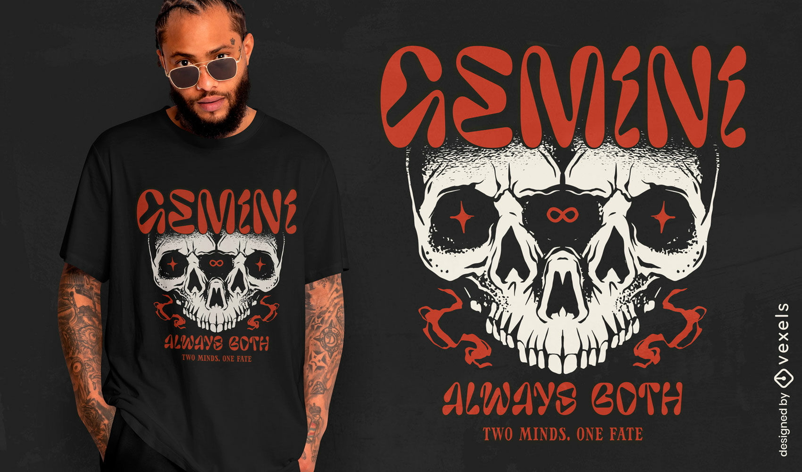 Edgy gemini skull t-shirt design
