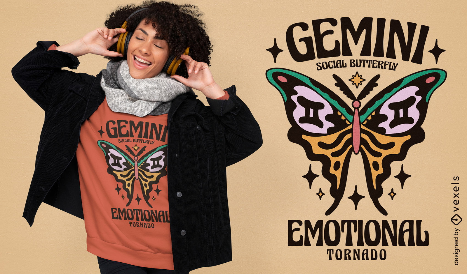 Design de camiseta social com estampa de borboletas Gemini