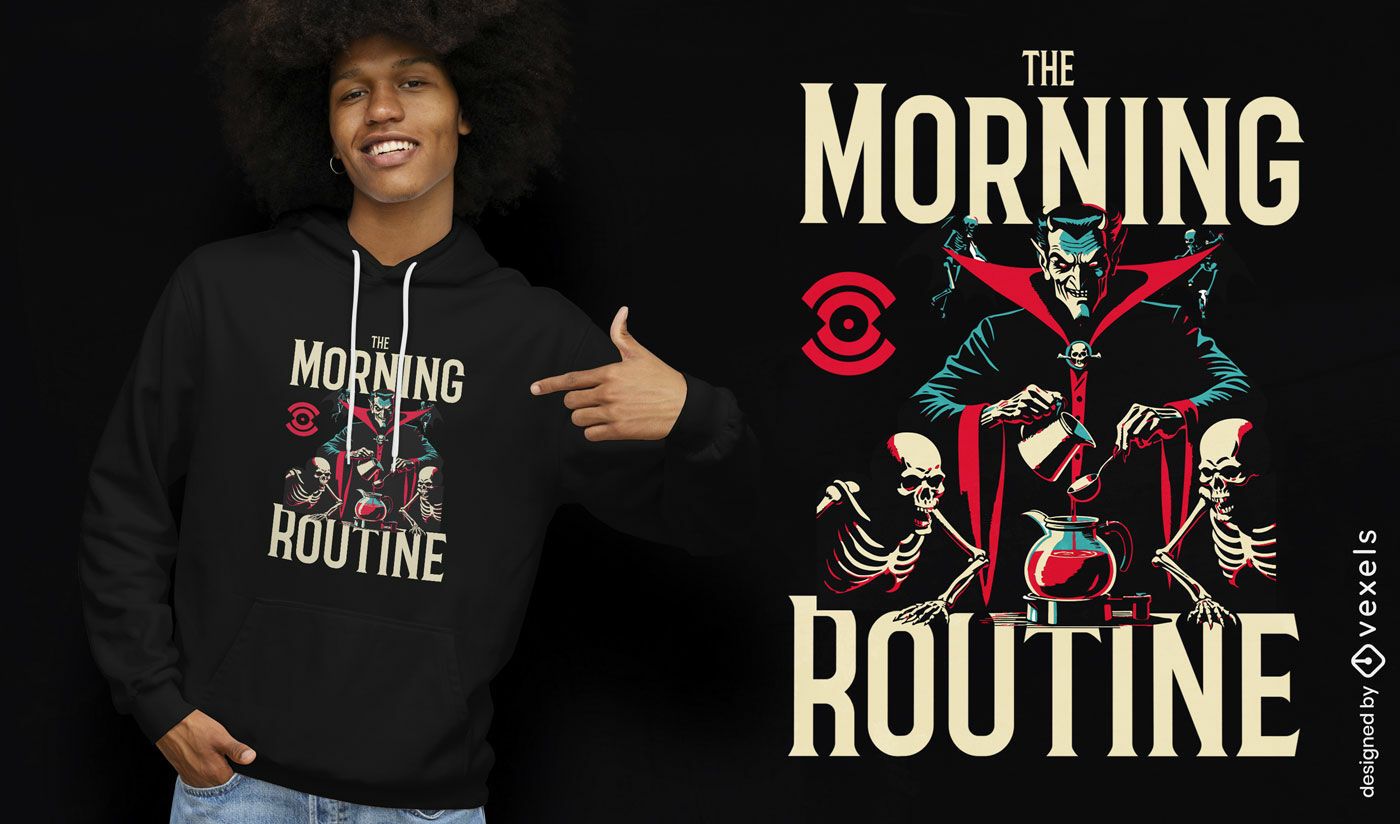 T-Shirt Design mit Kaffee-Morgenroutine