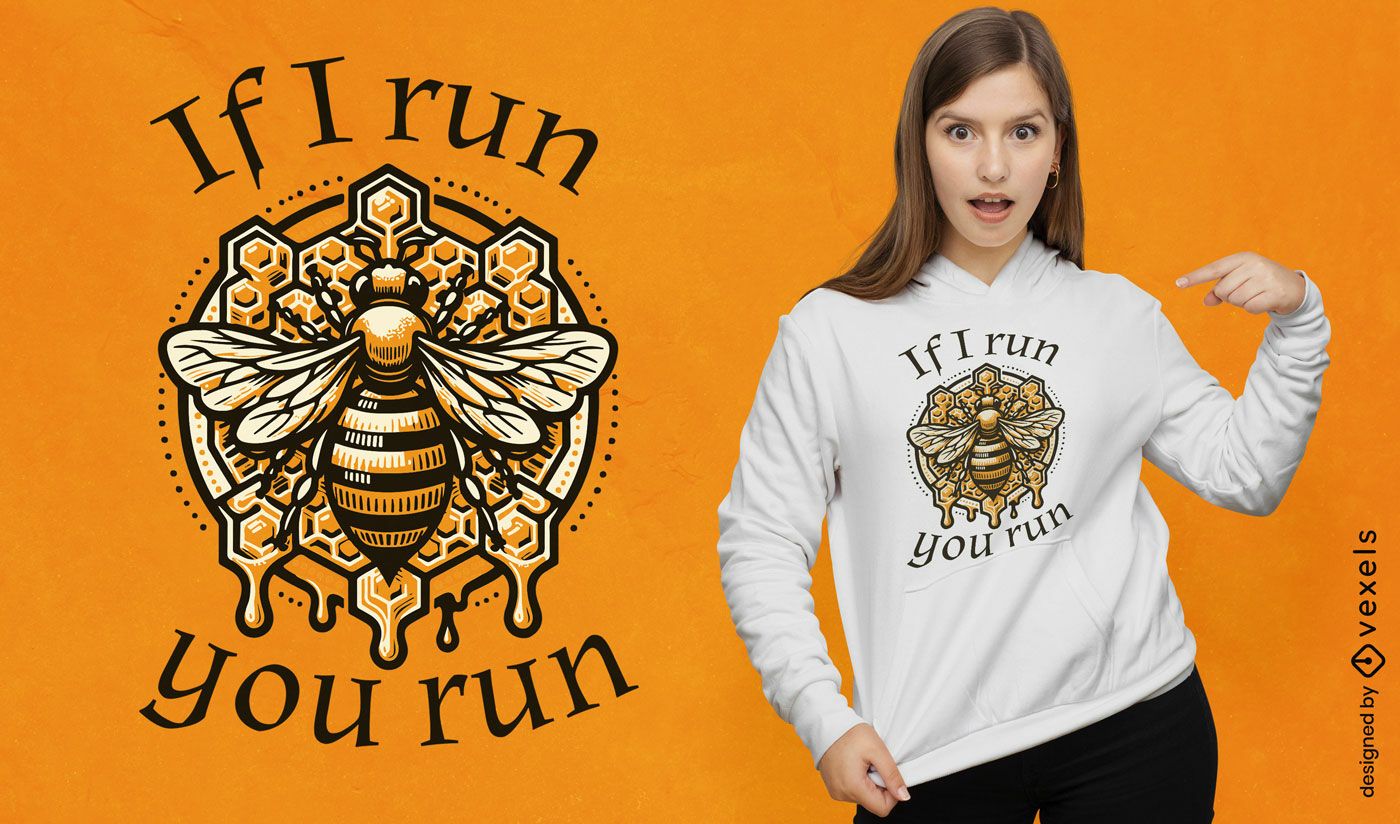 Diseño de camiseta hexagonal con abeja amenazante