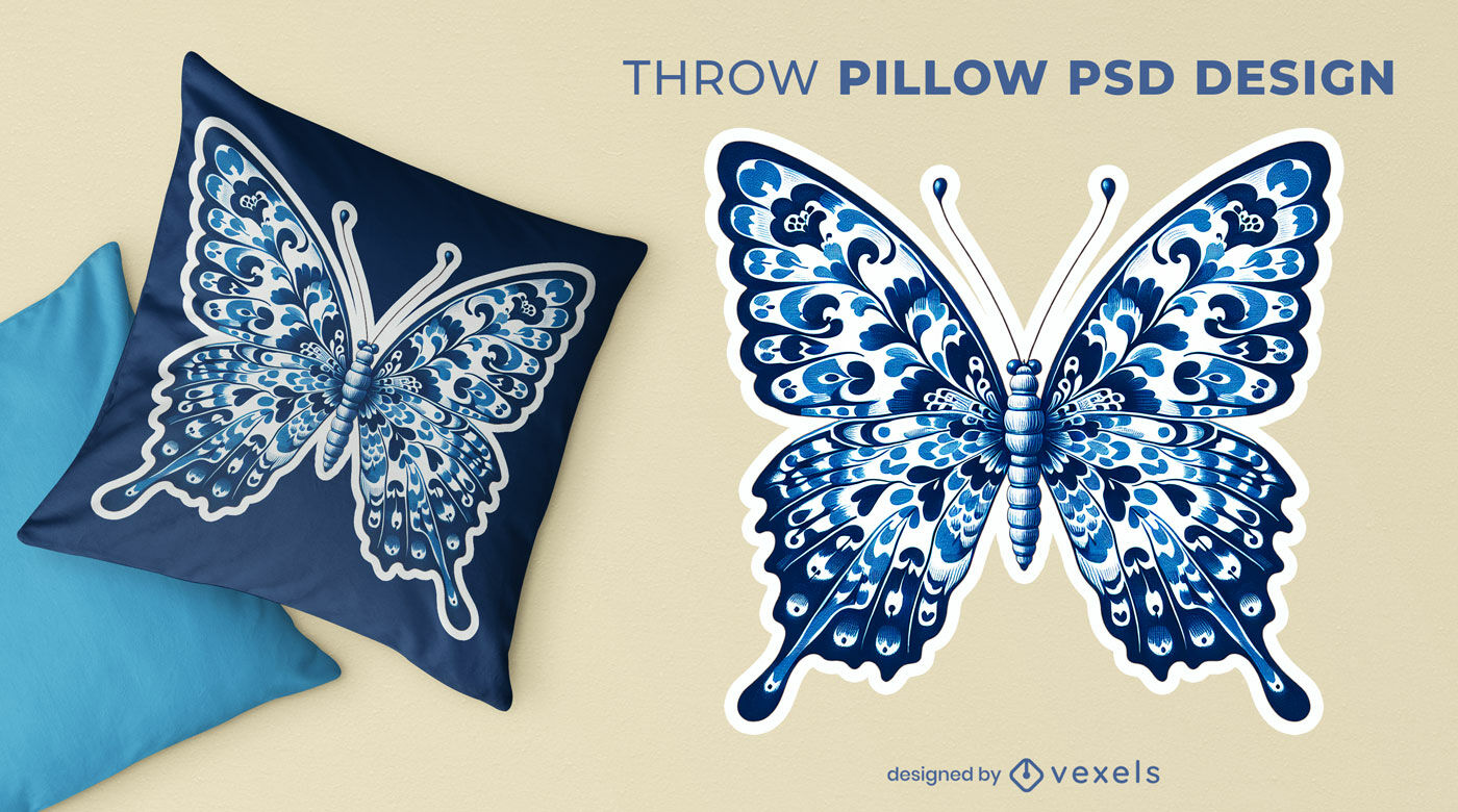 Diseño de almohada con mariposa azul
