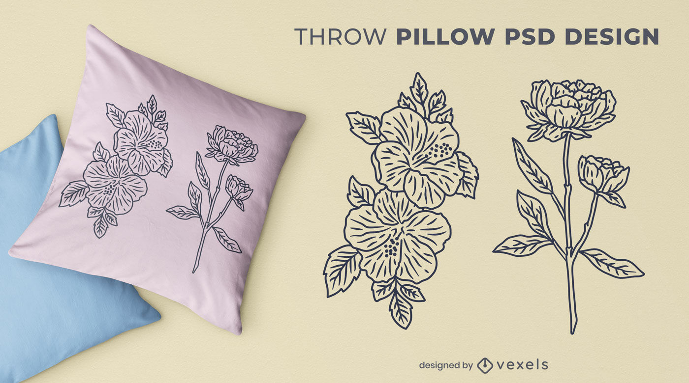 Almofada decorativa com estampa floral em linhas.