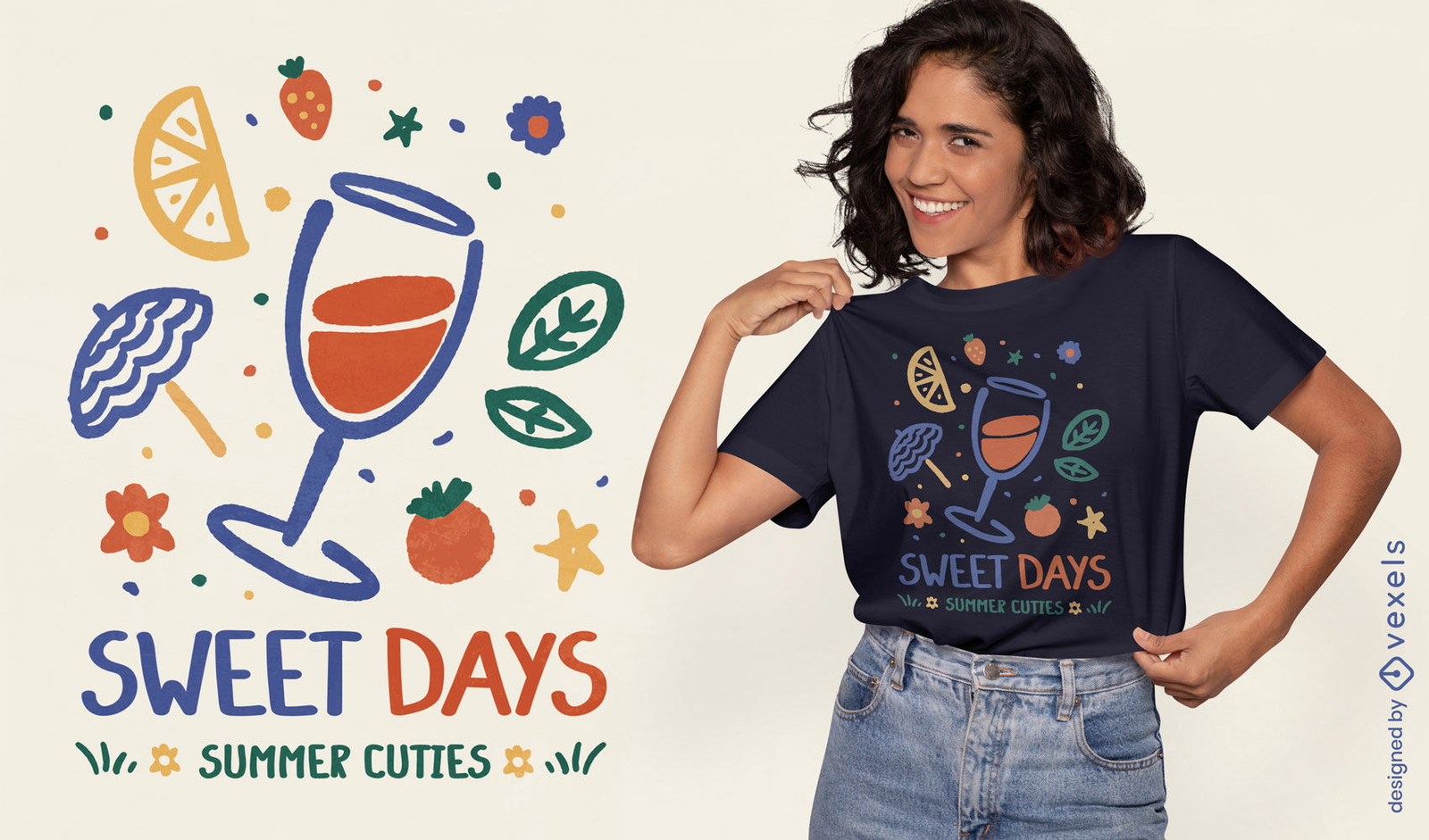 Diseño de camiseta con vibraciones veraniegas de días dulces
