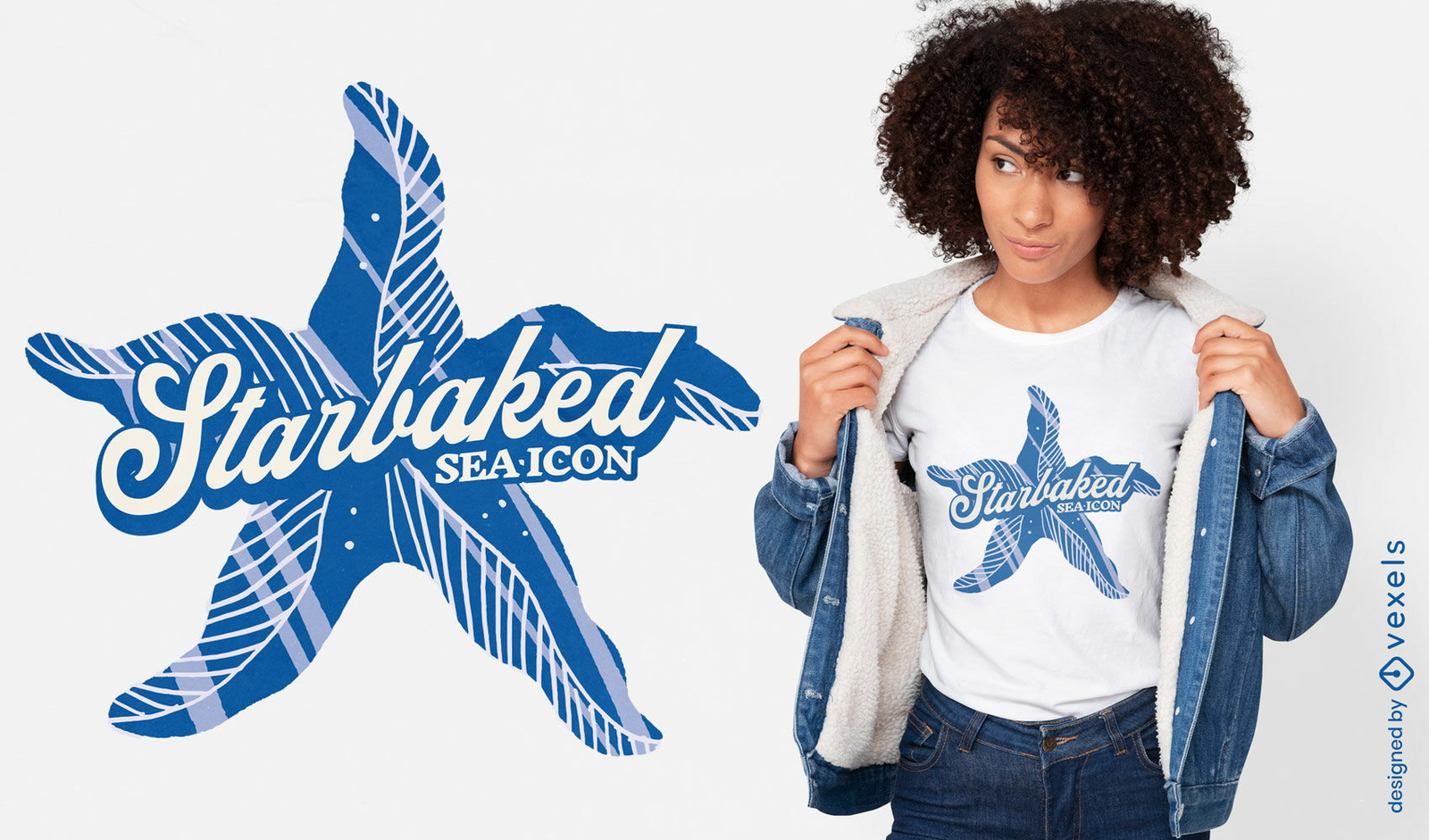 Design de camiseta com ícone de estrela do mar