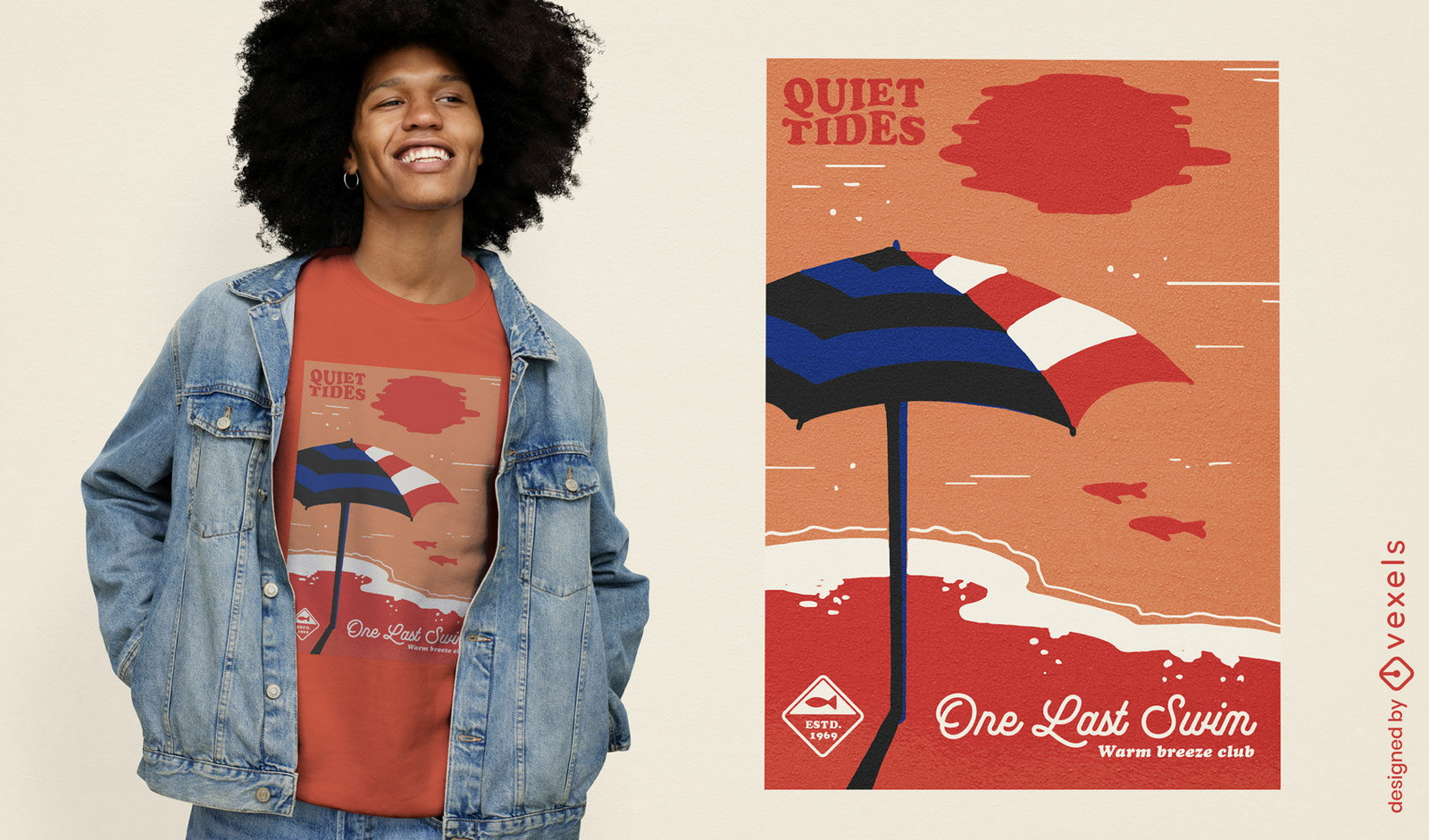 Diseño de camiseta con sombrilla de playa de verano