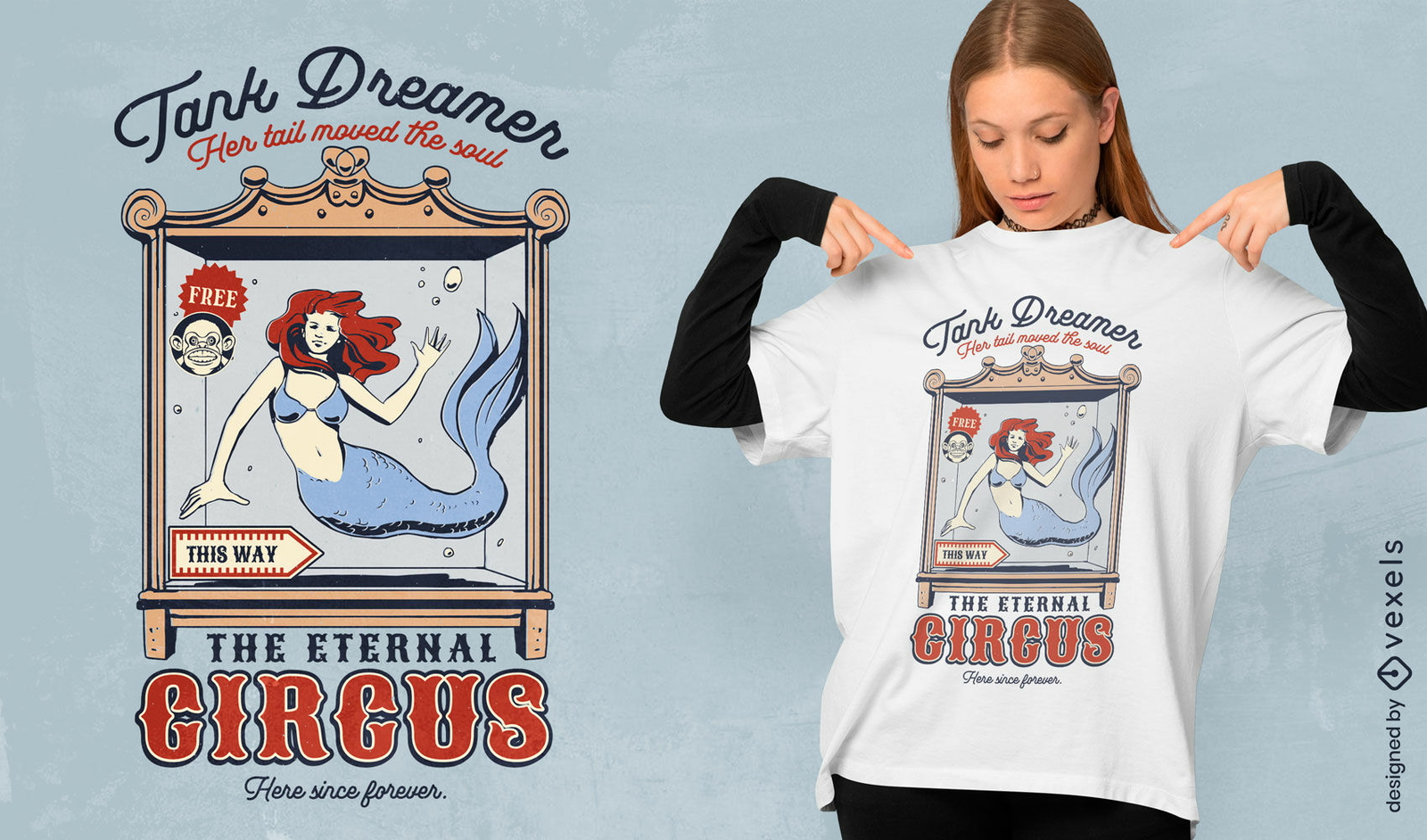 Diseño de camiseta vintage de circo de sirena