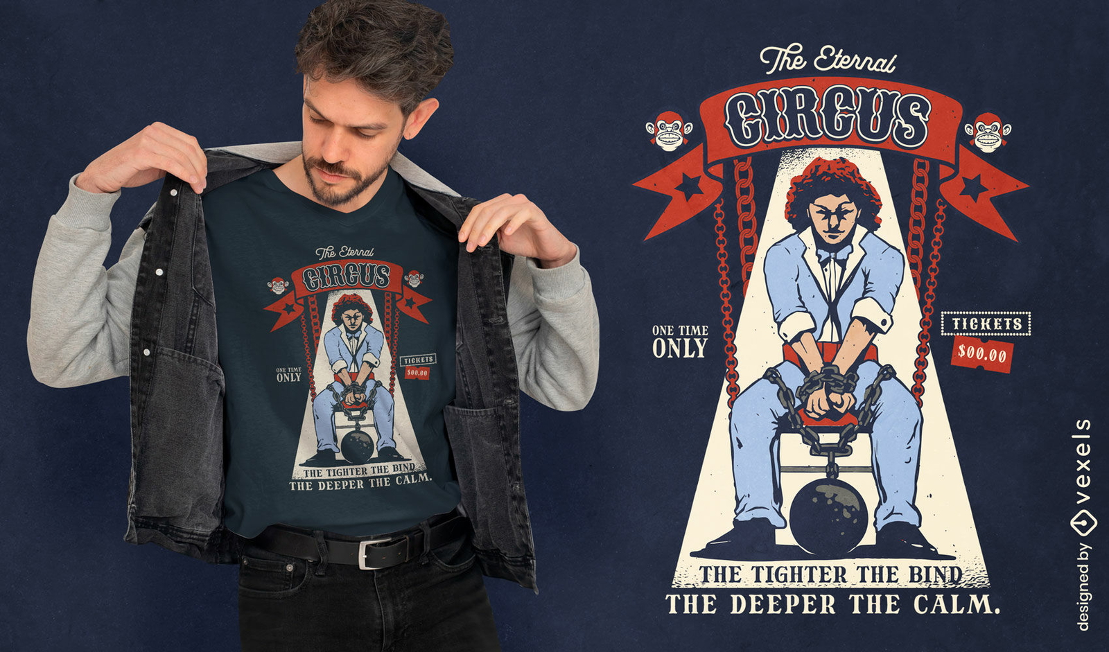 Design de camiseta de circo com artista de fuga
