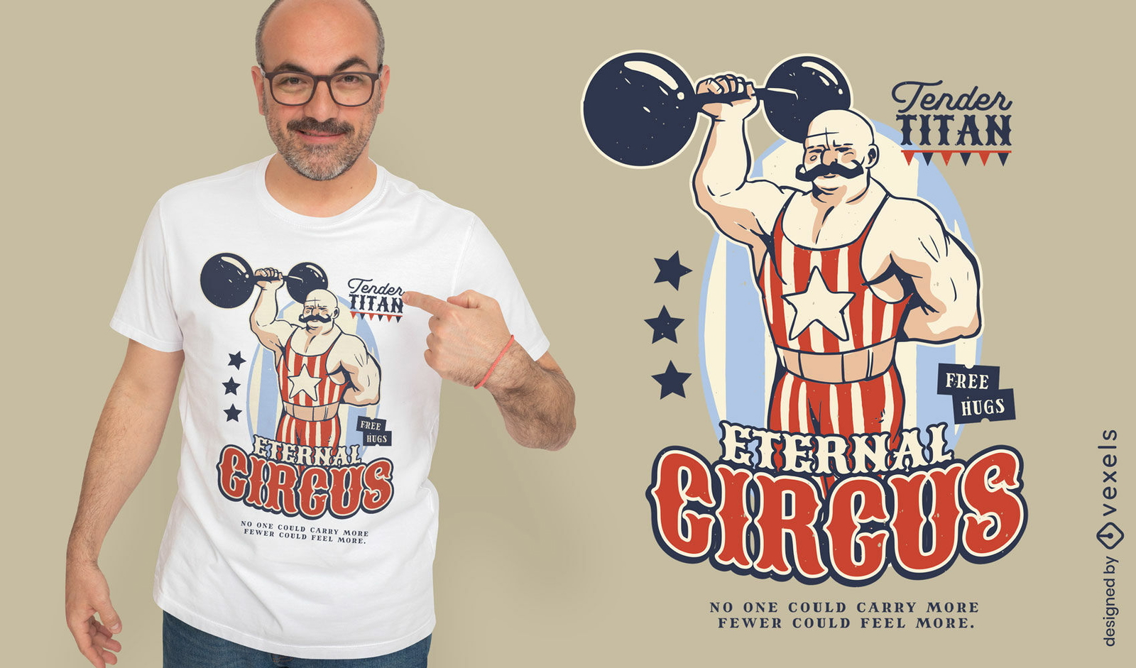 Design de camiseta do homem forte do circo