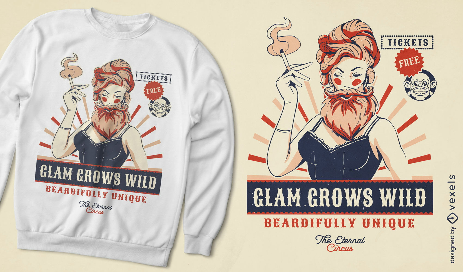 Bearded lady circus t-shirt design