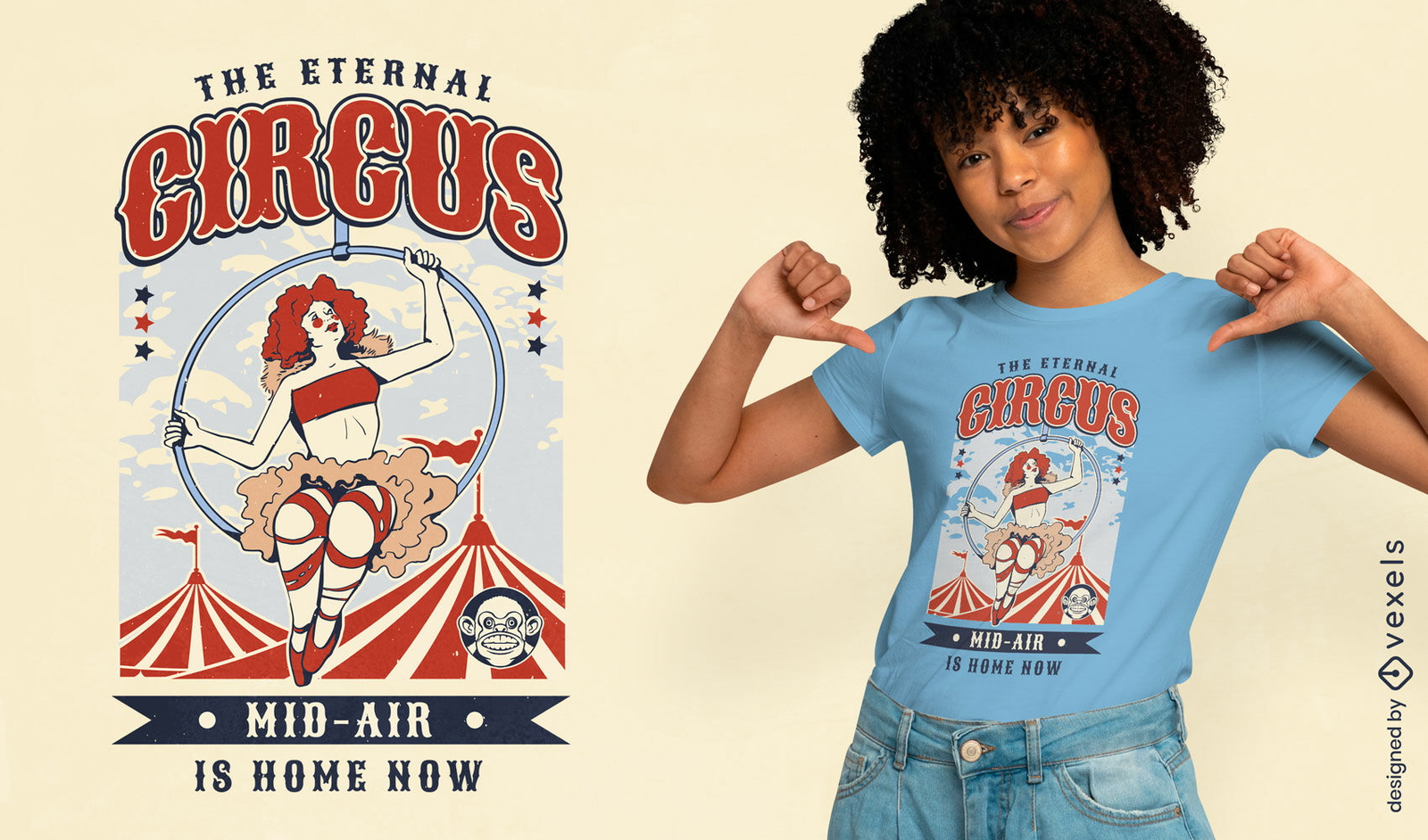 Design de camiseta com citação de acrobata aéreo de circo