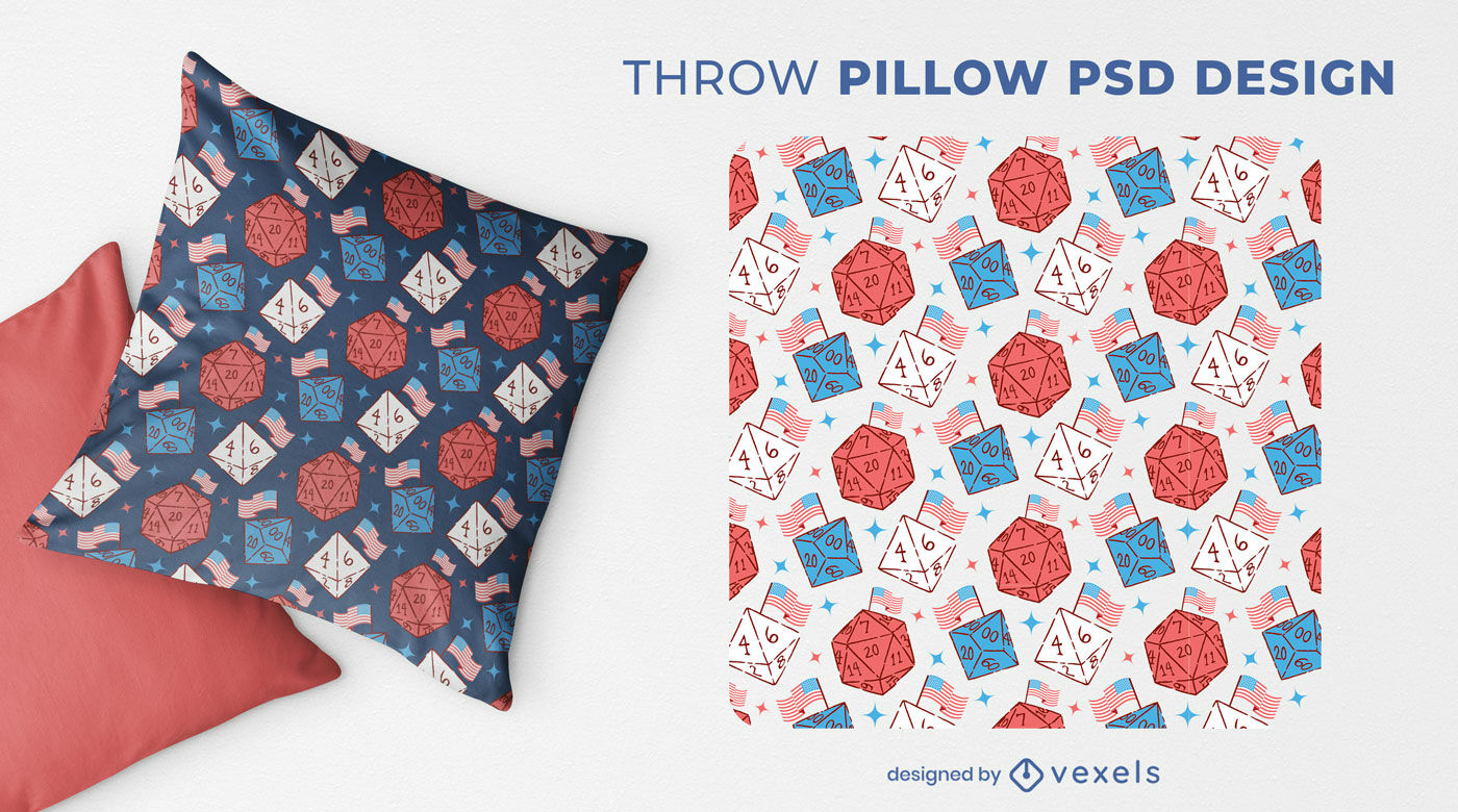 Diseño de almohada de dados D&D con temática de EE. UU.	