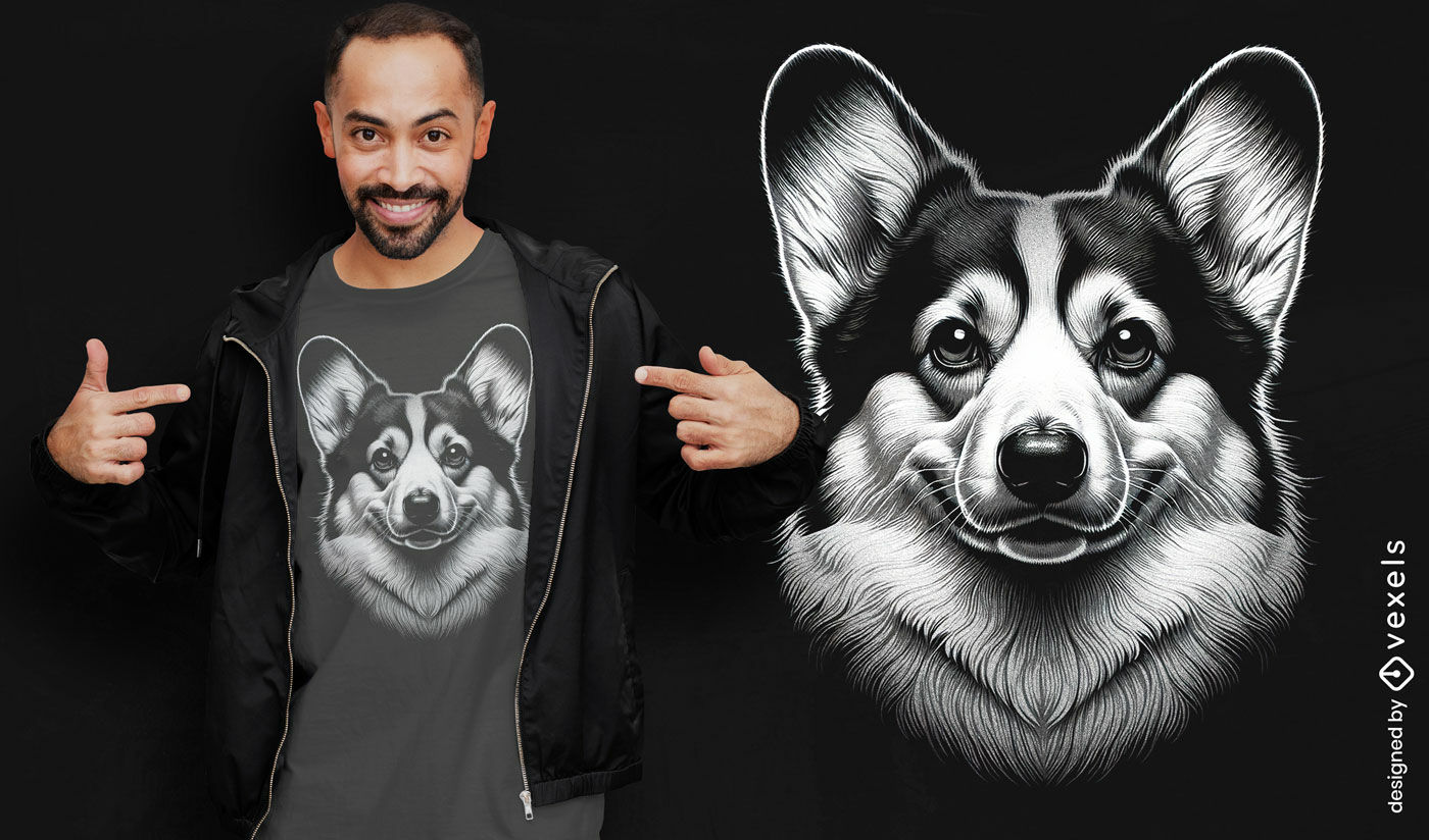 Realistic monochrome corgi portrait t-shirt design