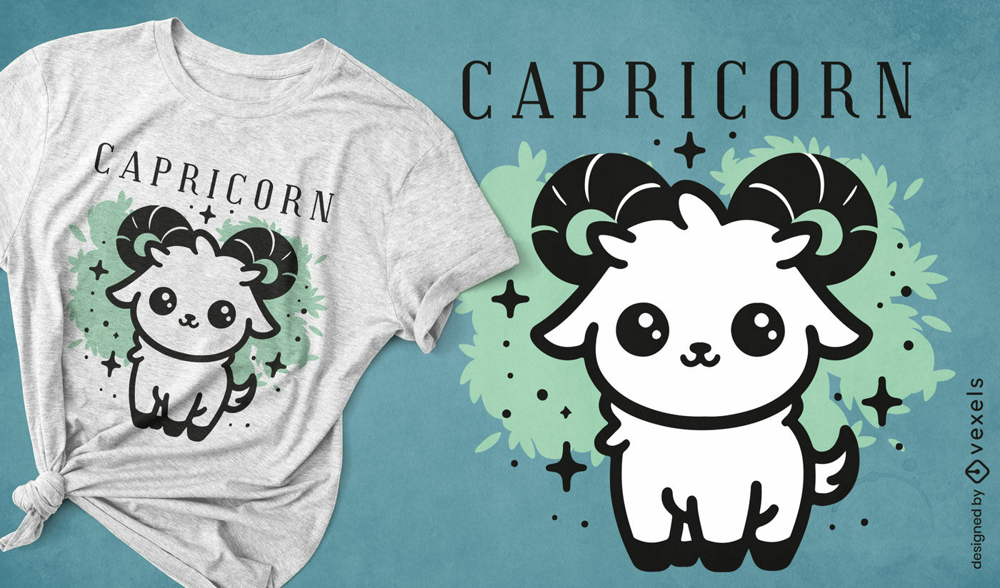 Diseño de camiseta de cabra kawaii de Capricornio