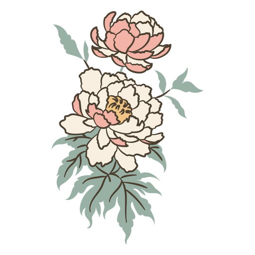 Elegante ilustración floral con peonías. Diseño PNG