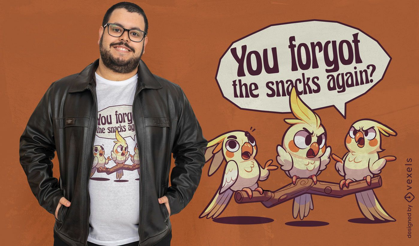 Diseño de camiseta con recordatorio de comida para loros