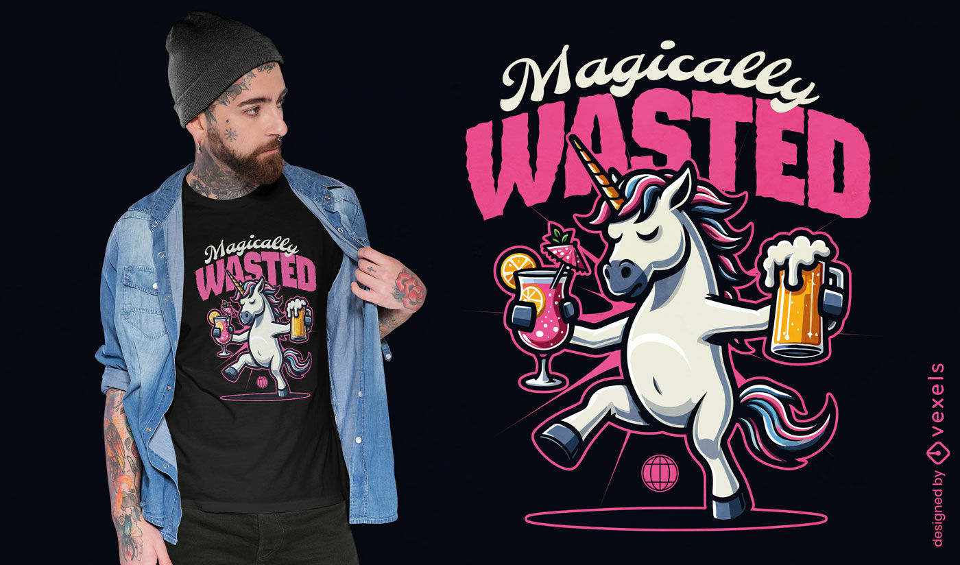 Design de camiseta de unicórnio magicamente desperdiçado