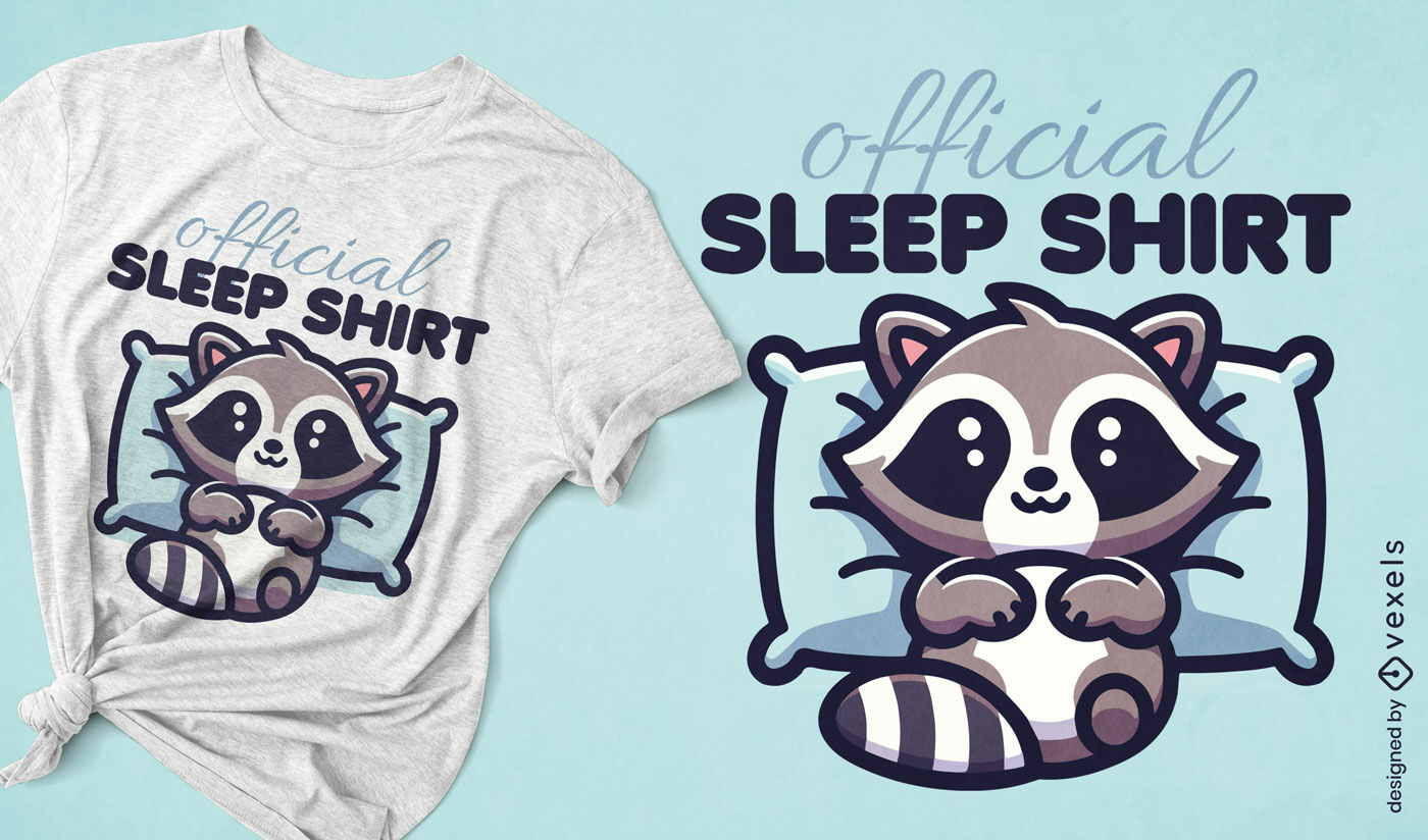 Design fofo de camiseta com estampa de guaxinim dormindo	