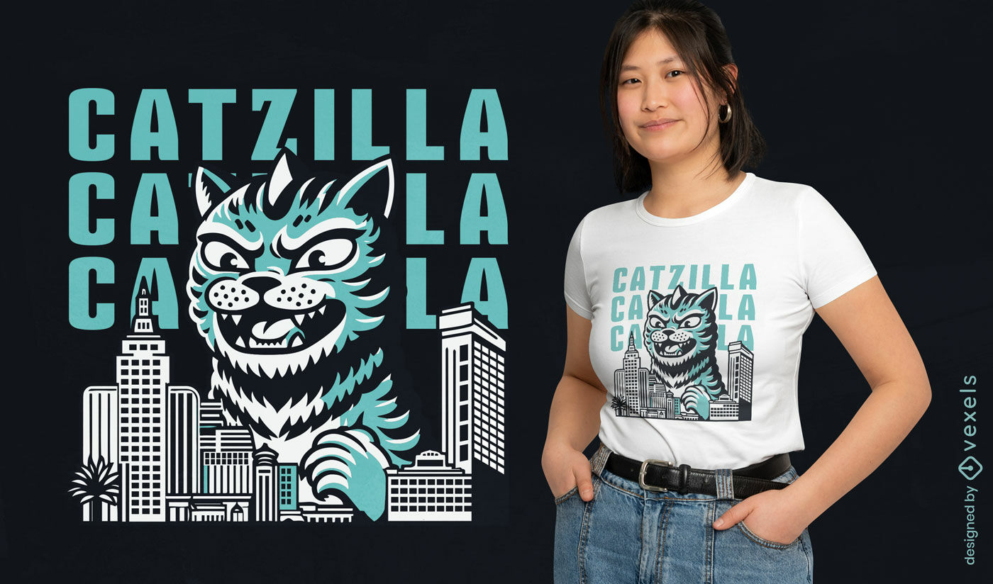 Design de camiseta do ataque à cidade de Catzilla