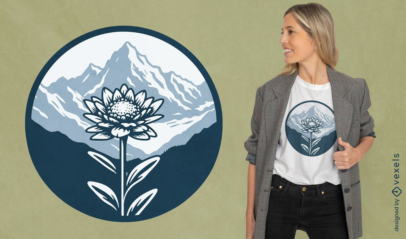 Diseño de camiseta circular con flores alpinas