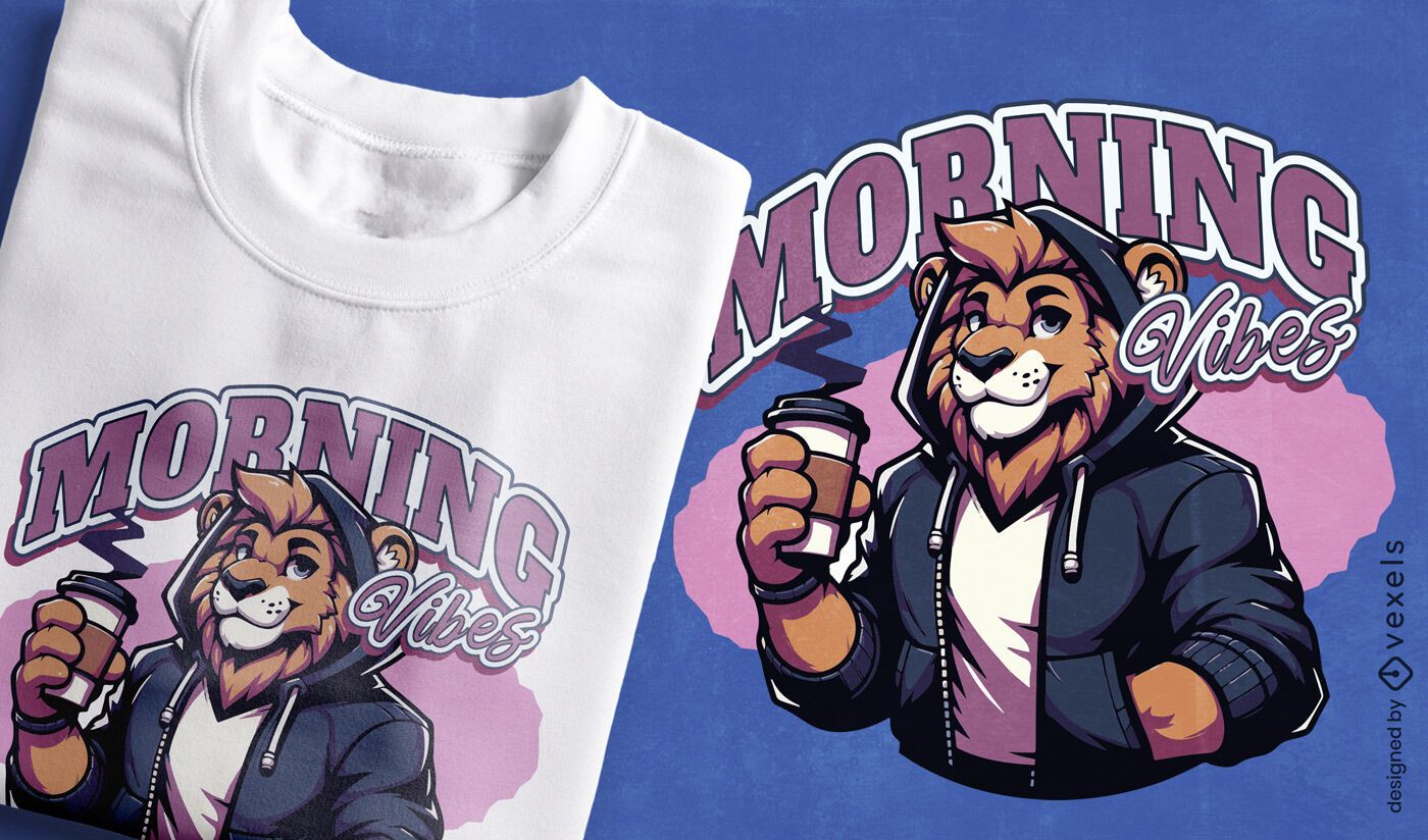 Löwenkaffee-Cartoon-T-Shirt-Design
