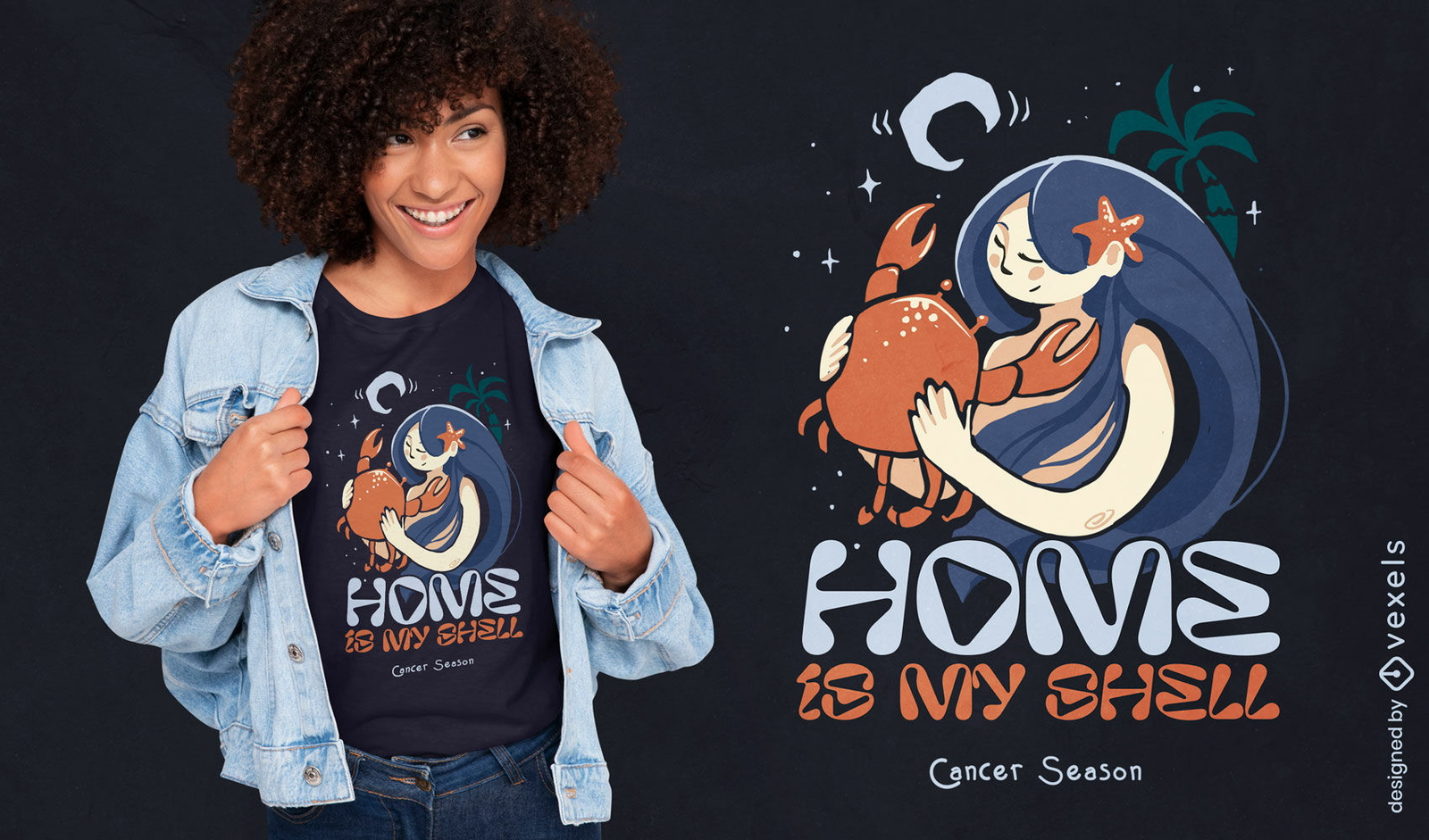 Krebs-Mädchen-Muschel-T-Shirt-Design