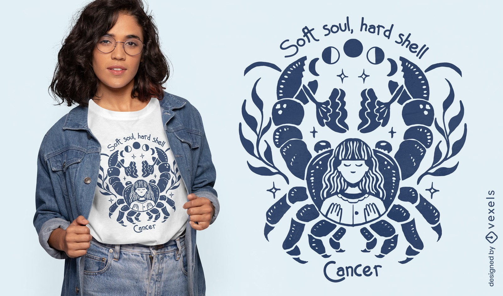 T-Shirt-Design mit weicher Seele und harter Schale im Krebs-Sternzeichen