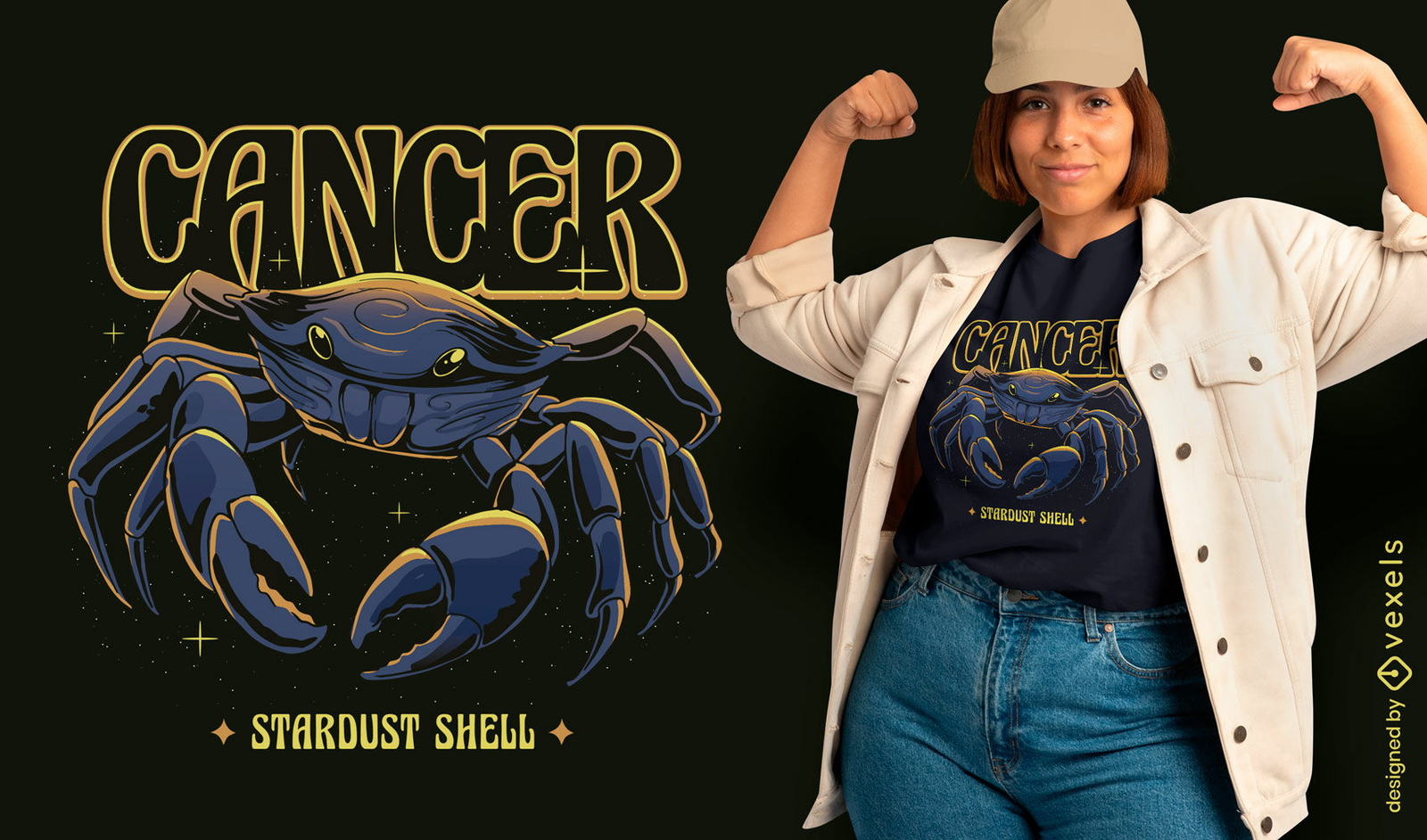 Design de camiseta com tema de caranguejo do zodíaco Stardust Cancer