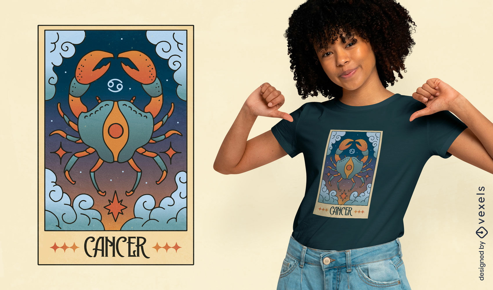 Design de camiseta com carta de tarô de câncer