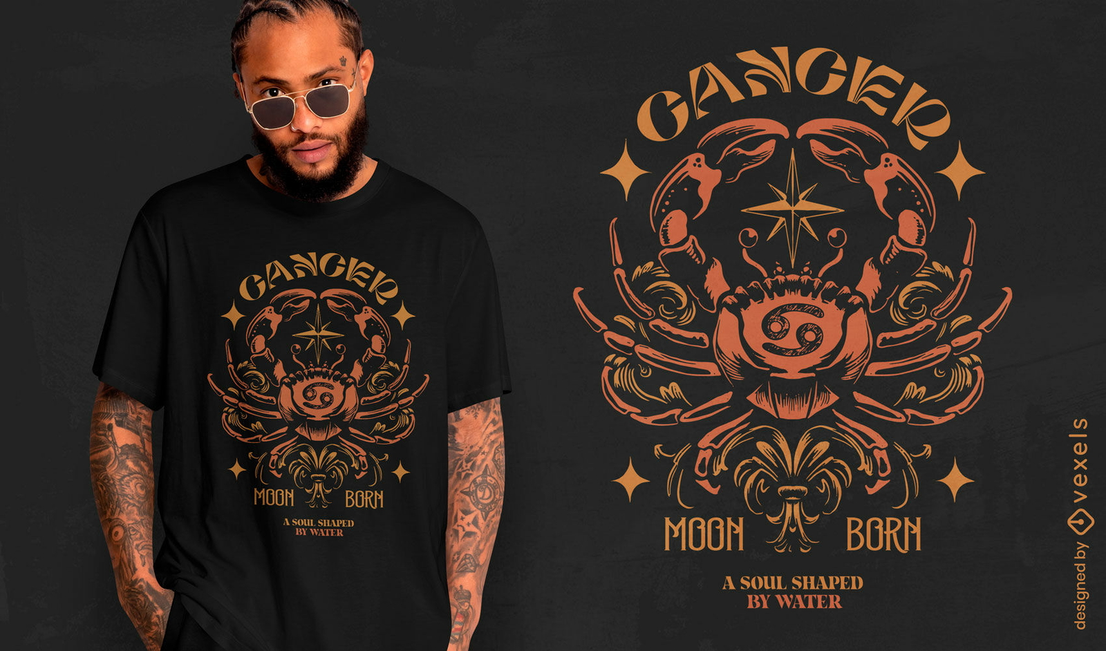 Design vintage de camiseta com caranguejo do zodíaco