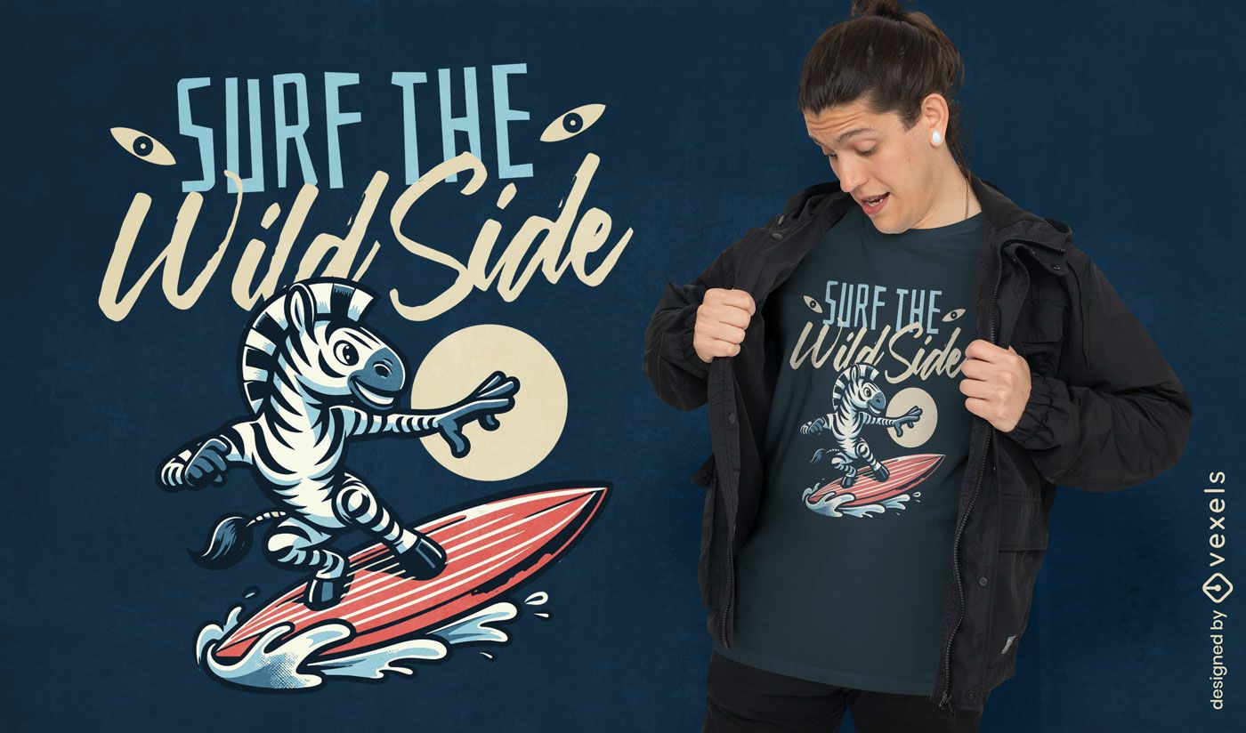 Surfendes Zebra-Wildzitat-T-Shirt-Design