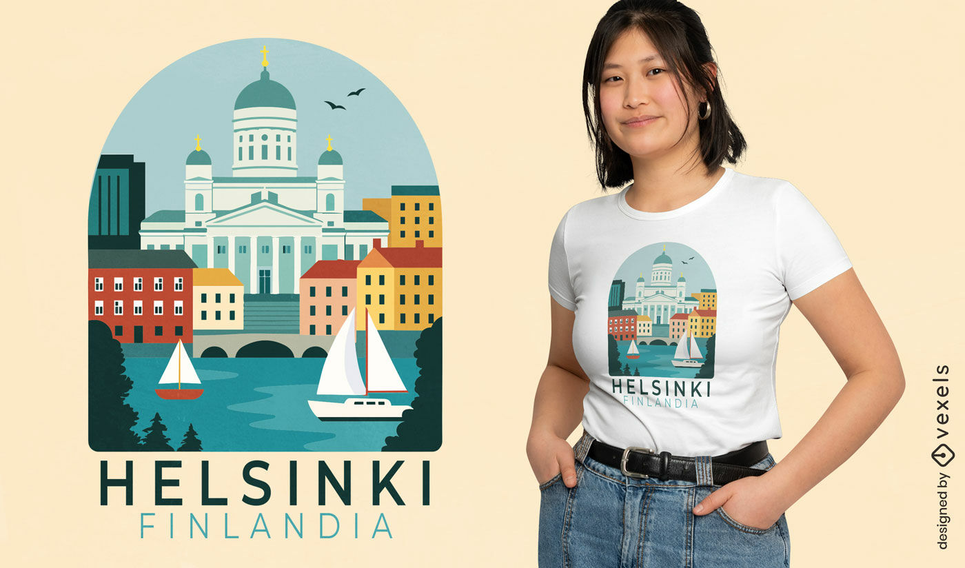 Design de camiseta de viagem com marcos de Helsinque