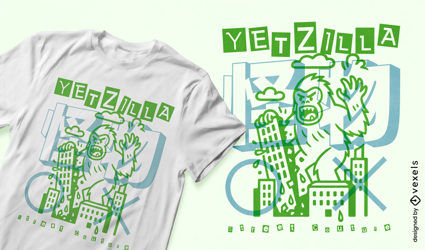 Yeti monster city destruction t-shirt design