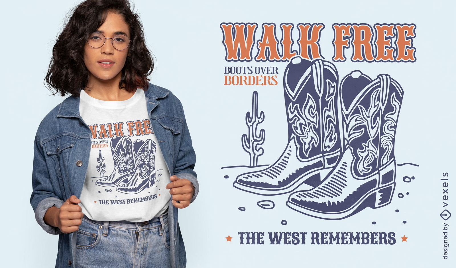 Camiseta patriótica com estampa de botas de cowboy estilo faroeste