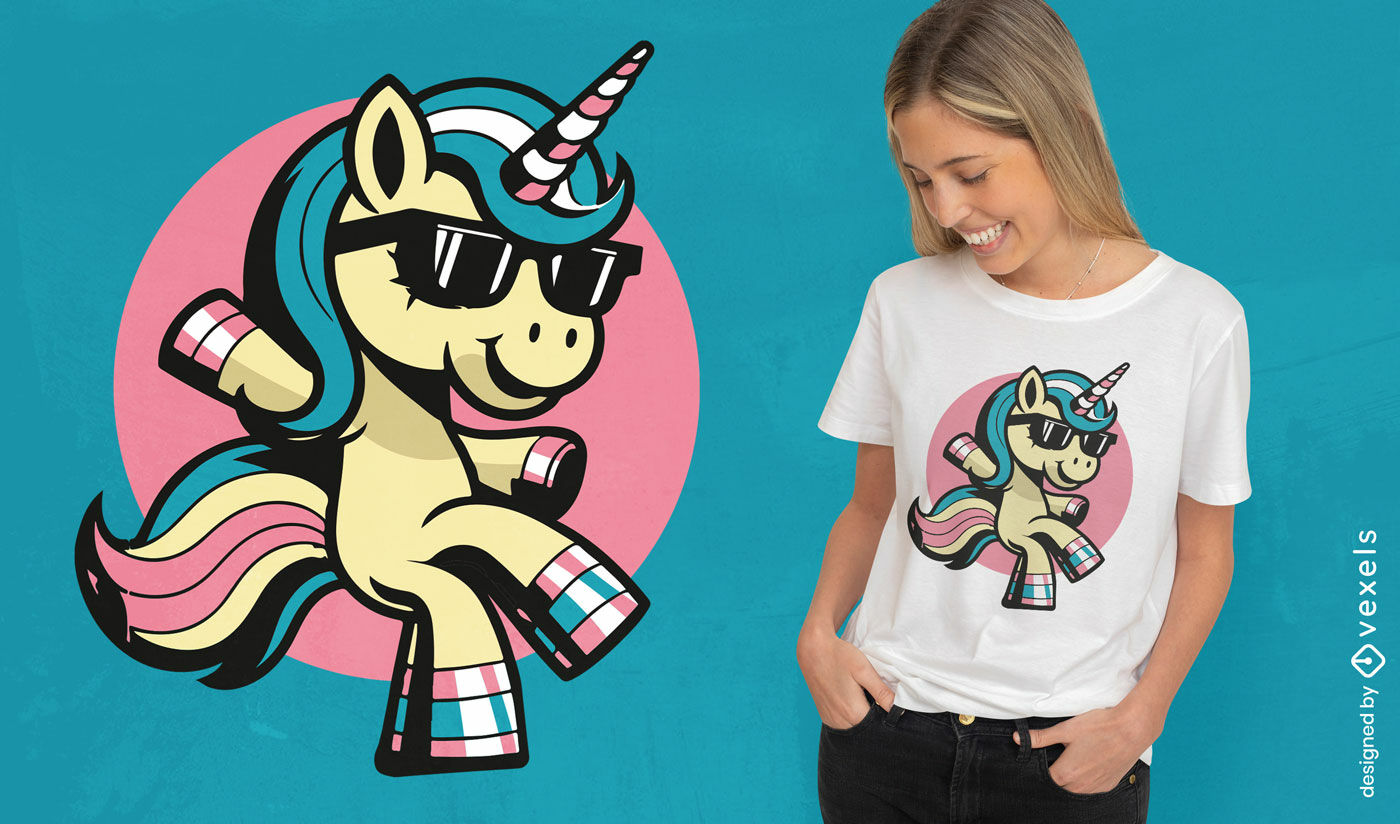 Diseño genial de camiseta de dibujos animados de unicornio.