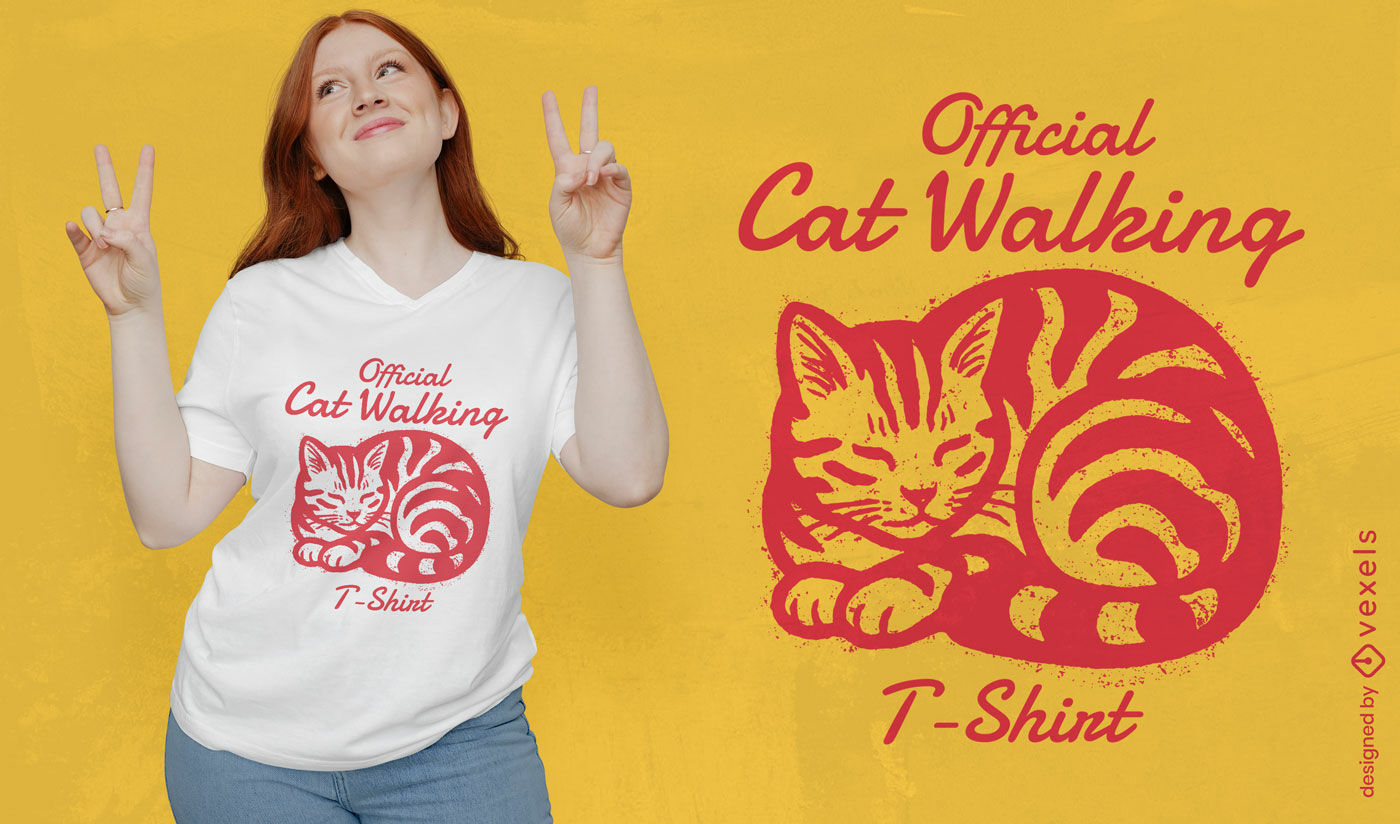 Design oficial da camiseta com o gato andando