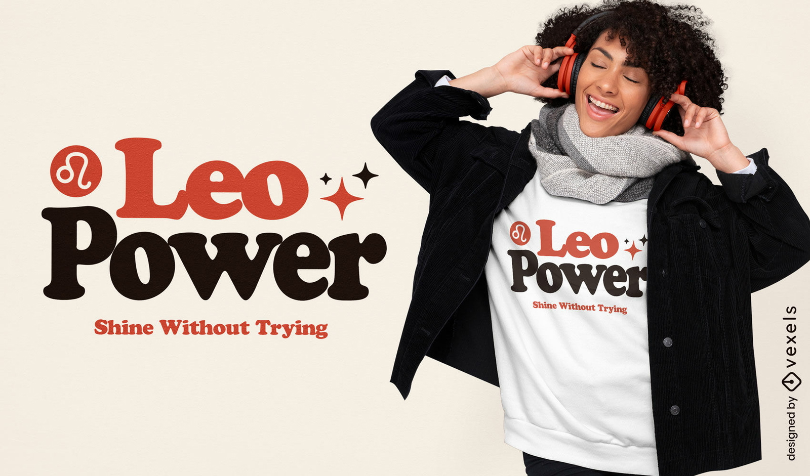 Design de camiseta com citação sobre o poder e o brilho de Leo
