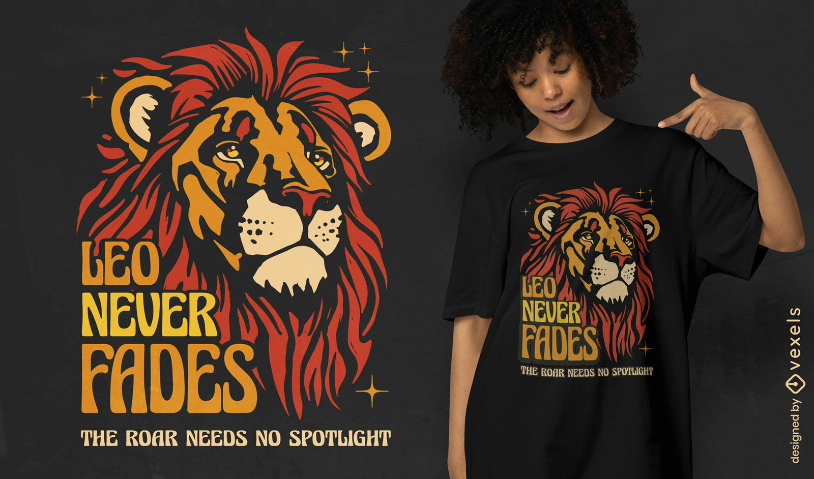 Design de camiseta com o tema Leo nunca apaga o fogo